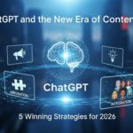 Imagem ilustrativa sobre ChatGPT e a nova era do conteúdo, apresentando ícones relacionados a estratégias vencedoras para 2026.