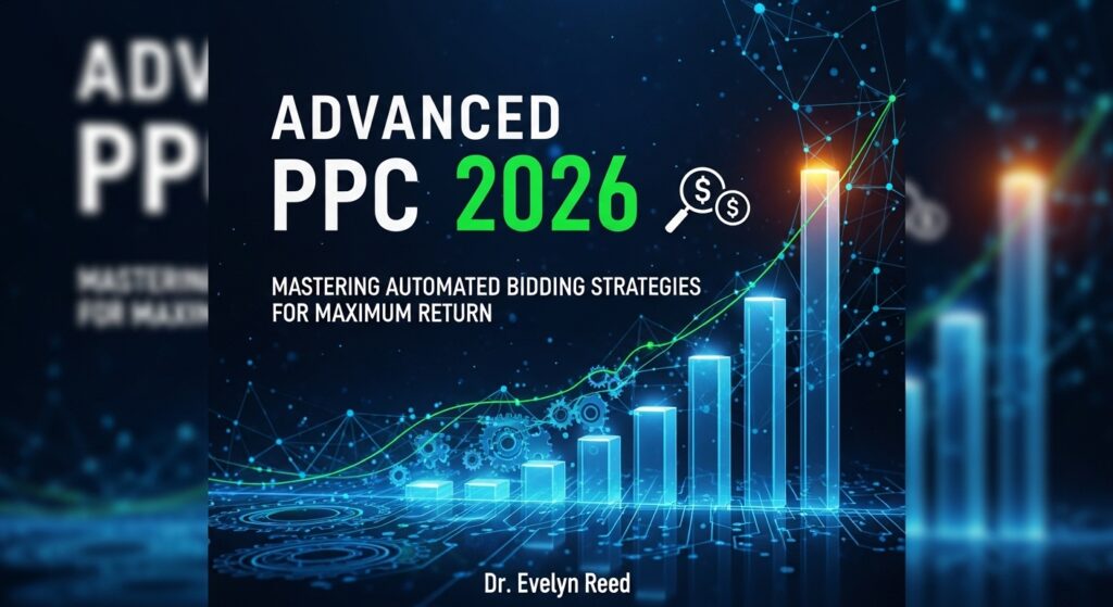 Capa do livro 'PPC Avançado 2026' com gráficos de desempenho financeiro e elementos de tecnologia digital.