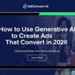 Imagem de promoção sobre o uso de IA generativa para criar anúncios eficazes, com um tablet exibindo o título do post e pessoas interagindo com dispositivos móveis ao fundo.