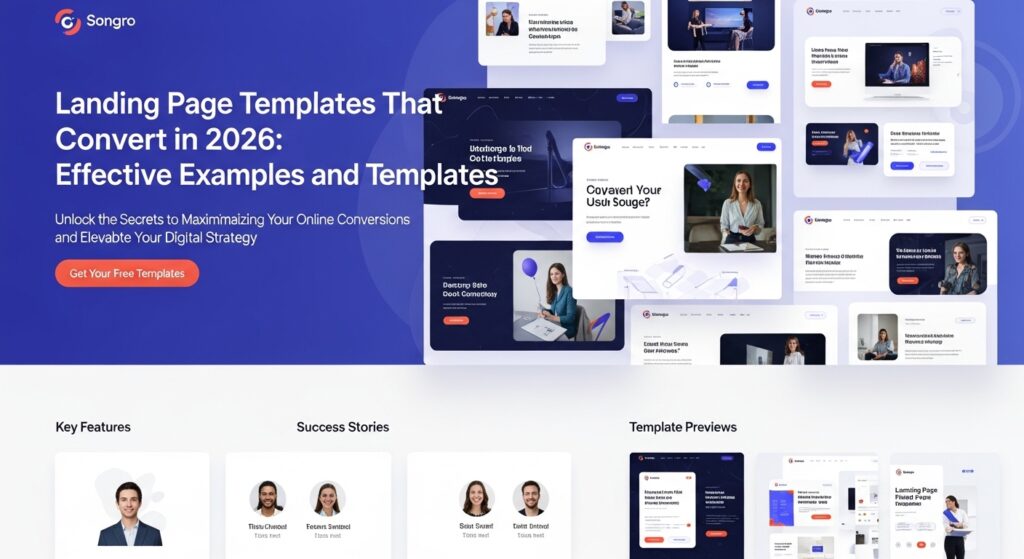 Uma coleção de modelos de landing pages efetivas para 2026, com exemplos de design e chamadas para ação.
